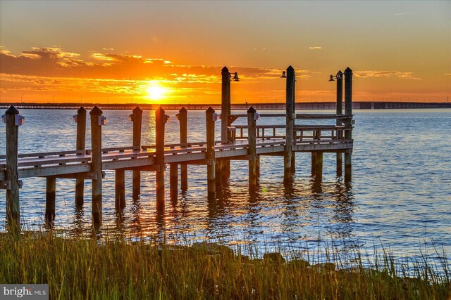 view of dock featuring a water view