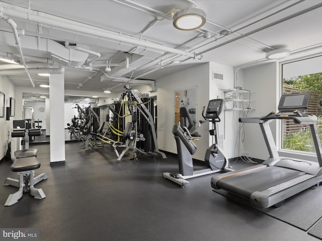 workout area with visible vents