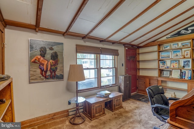 130 Mcfee St, Lewes, DE 19958 - home office featuring a baseboard heating unit and light colored carpet