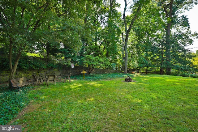 view of yard featuring a fire pit