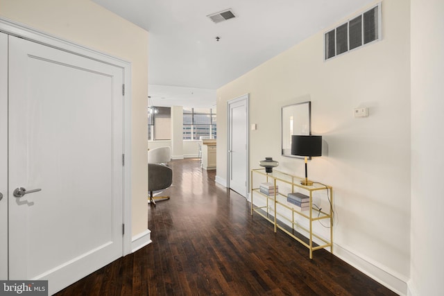 corridor with dark wood-type flooring