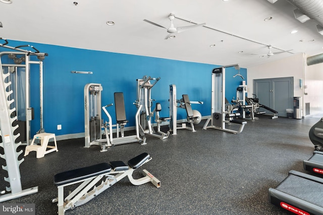 gym with ceiling fan