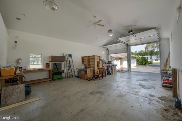 garage with ceiling fan