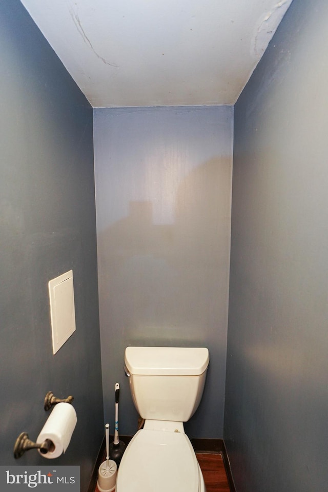 bathroom featuring wood-type flooring and toilet