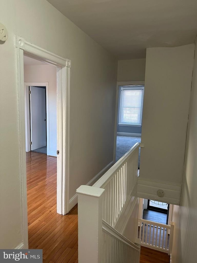 stairs featuring hardwood / wood-style flooring