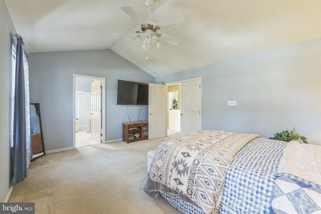 638 Mills Ln, Williamstown, NJ 08094 - bedroom featuring lofted ceiling, carpet flooring, ceiling fan, baseboards, and connected bathroom