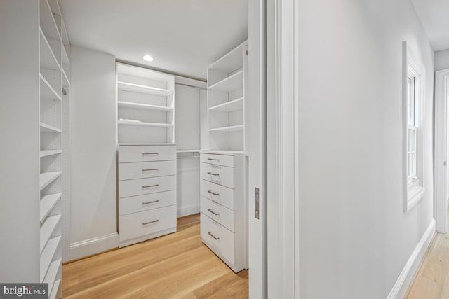 spacious closet with light hardwood / wood-style floors