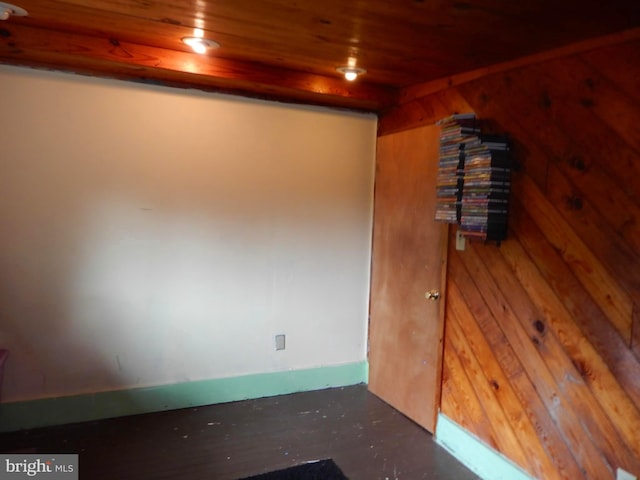 spare room featuring wood walls and wood ceiling