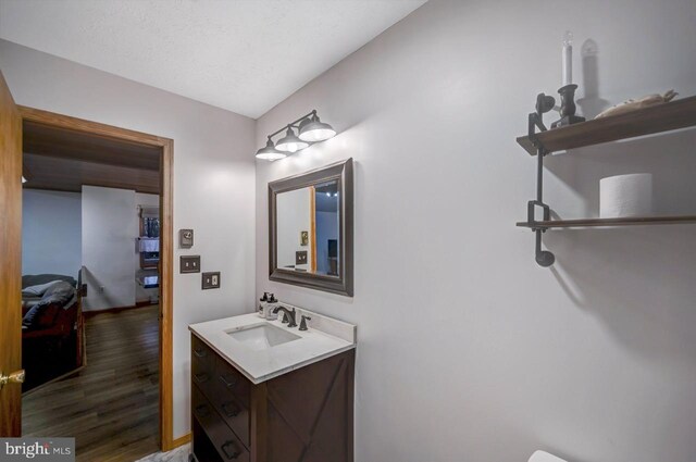 bathroom with vanity and wood-type flooring