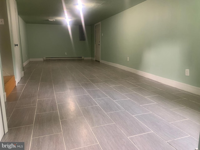 unfurnished room featuring a baseboard radiator