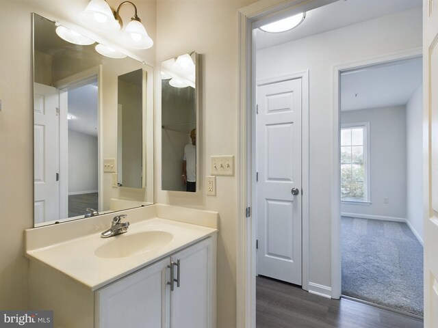 bathroom featuring wood-type flooring and vanity