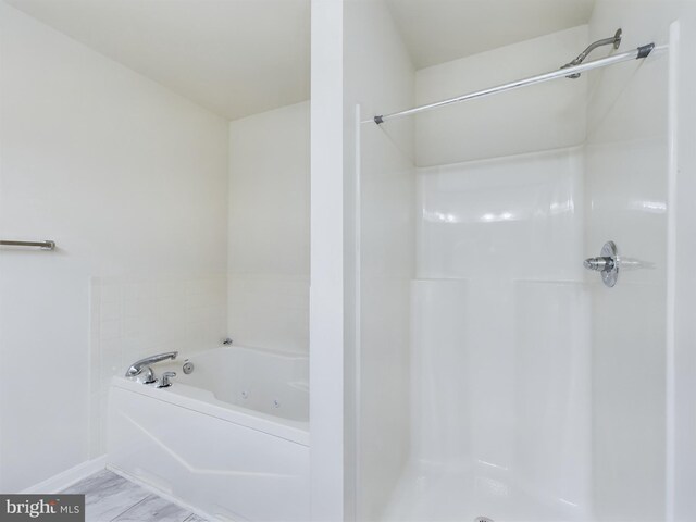 bathroom featuring separate shower and tub