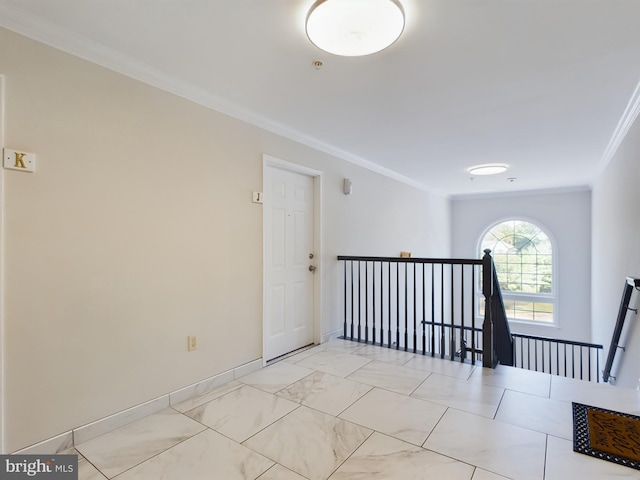 hallway featuring crown molding