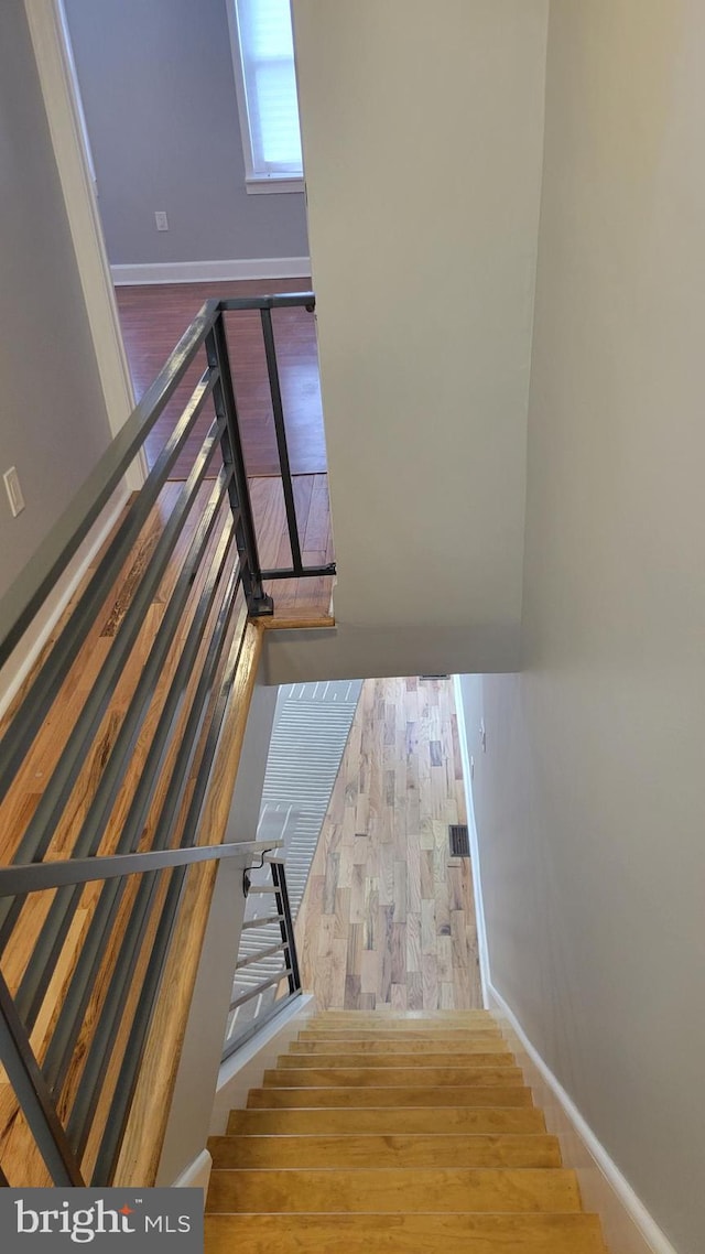 staircase with wood-type flooring