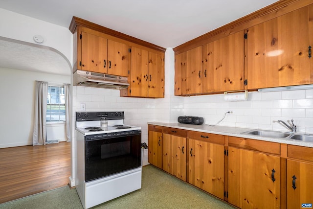 kitchen featuring sink, range with electric stovetop, and decorative backsplash