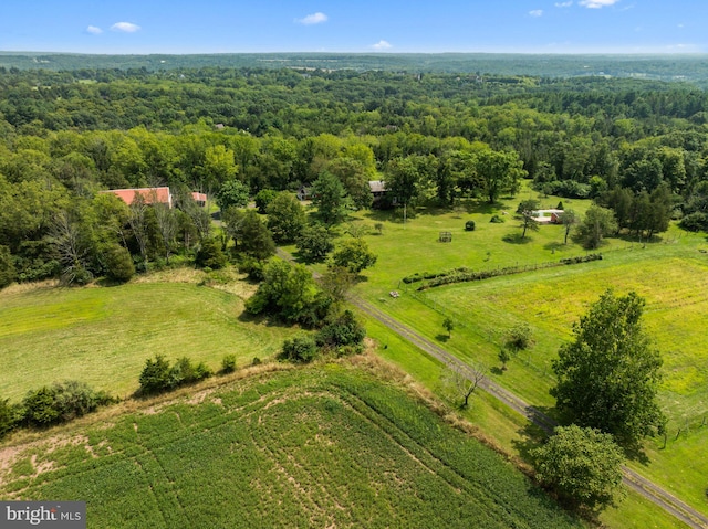 birds eye view of property with a rural view