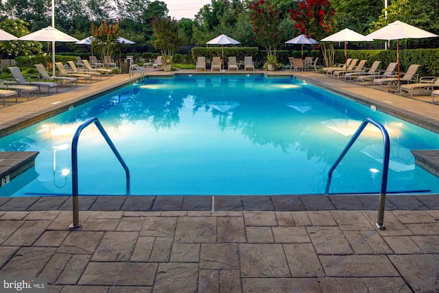 view of swimming pool featuring a patio area