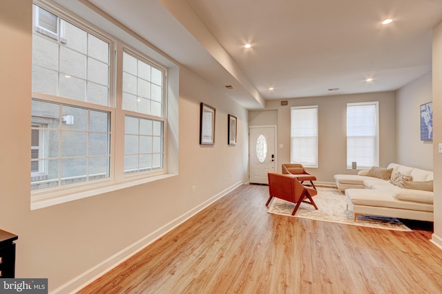 living room with light hardwood / wood-style floors