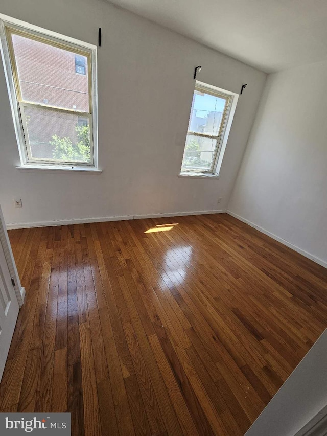 empty room with a wealth of natural light and hardwood / wood-style floors