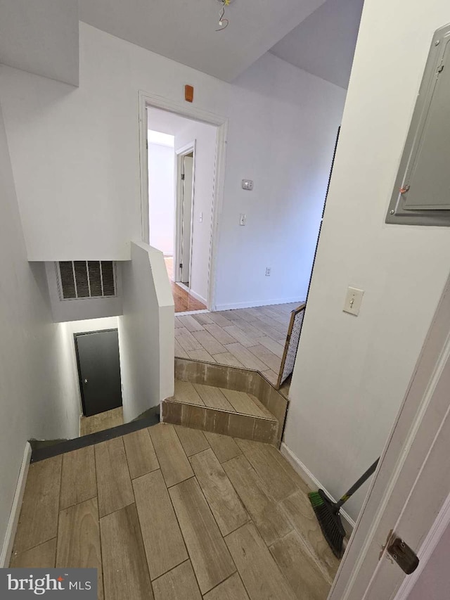 interior space with light hardwood / wood-style floors