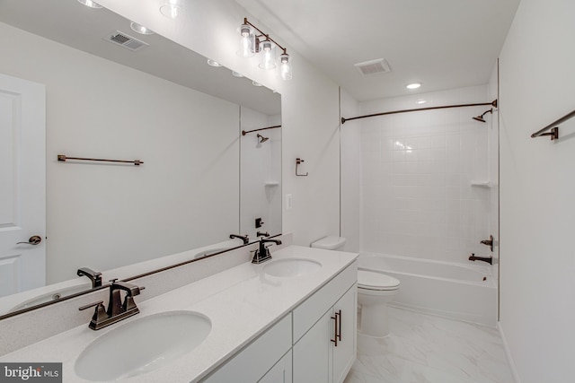 full bathroom featuring visible vents, a sink, and toilet