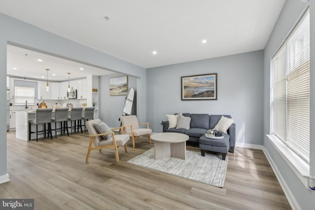 living room with light wood-type flooring and a wealth of natural light