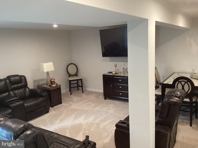 living room featuring light colored carpet