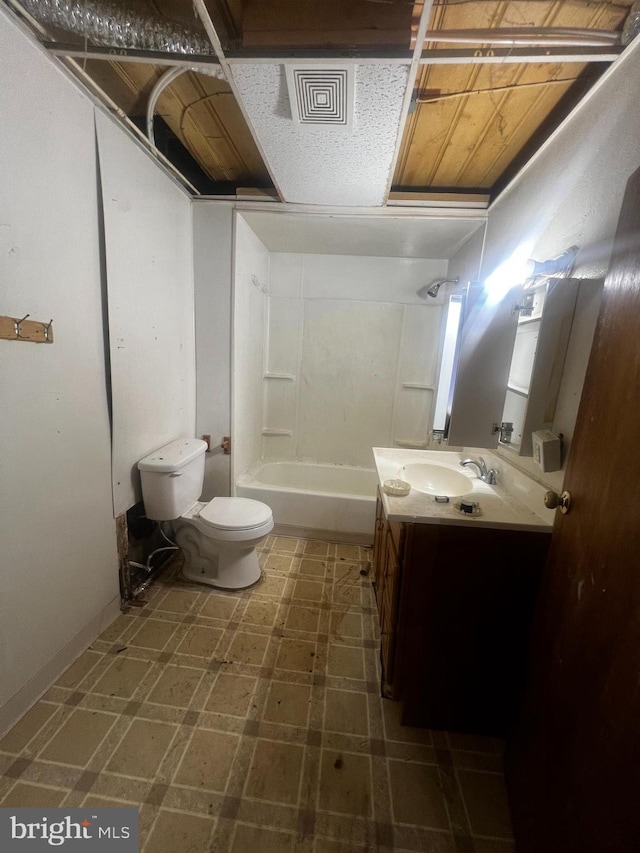 full bathroom featuring tile patterned flooring, shower / bathtub combination, toilet, and vanity