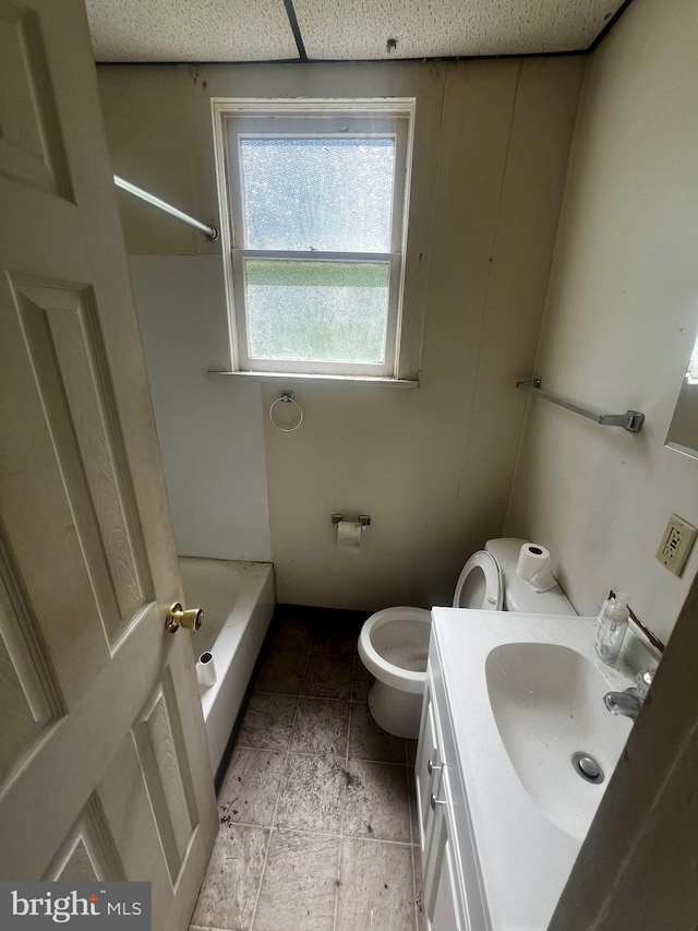 bathroom featuring toilet, vanity, and a bathtub