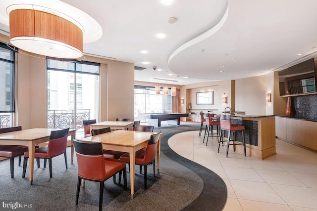 dining area featuring light tile patterned floors, visible vents, and recessed lighting