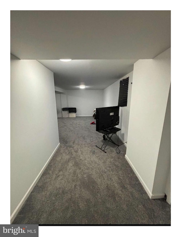 basement with carpet flooring