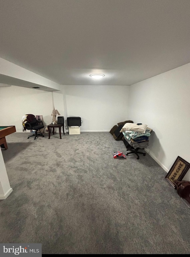 basement featuring carpet and pool table