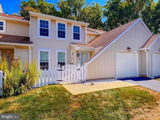 view of front facade featuring a front yard and a garage