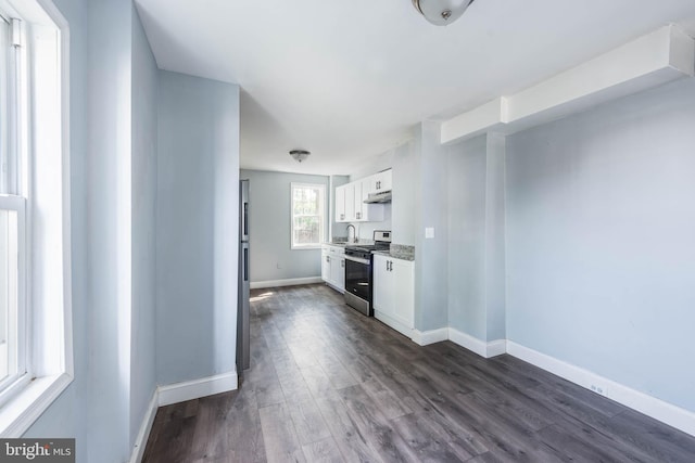 unfurnished living room featuring sink and dark hardwood / wood-style flooring