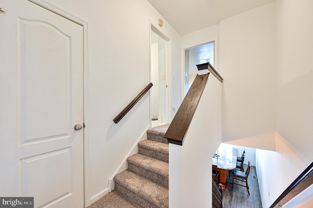 stairs featuring hardwood / wood-style flooring