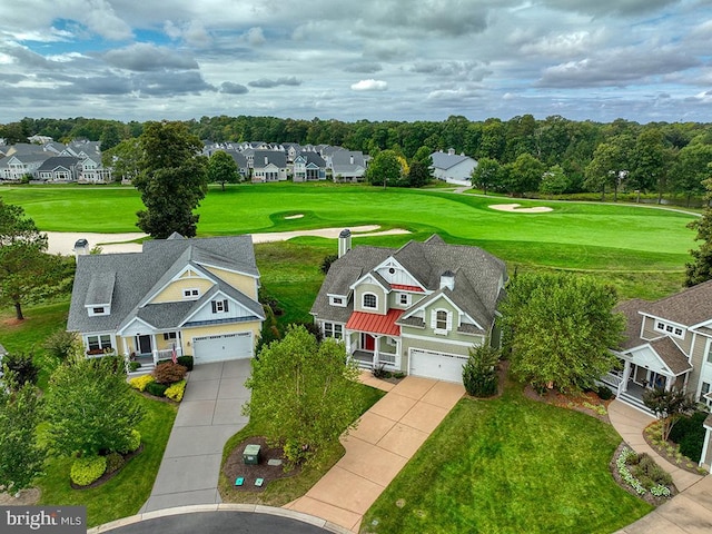 bird's eye view featuring a residential view and view of golf course