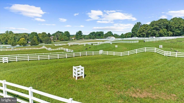 view of yard with a rural view and fence