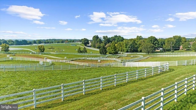 view of yard featuring a rural view and fence