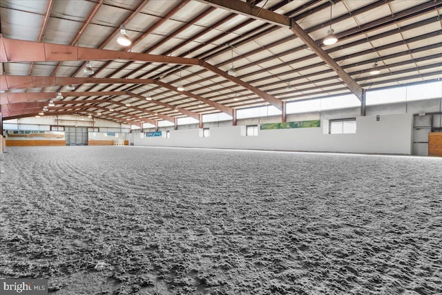 view of stable featuring a water view