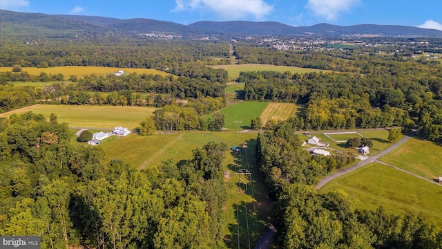 drone / aerial view featuring a mountain view