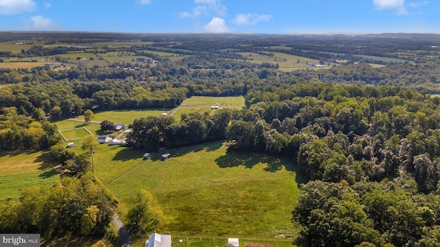 birds eye view of property featuring a rural view