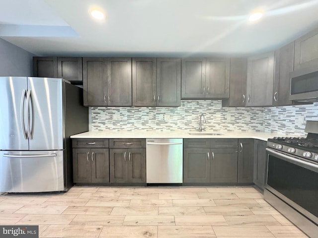 kitchen with sink, tasteful backsplash, and appliances with stainless steel finishes