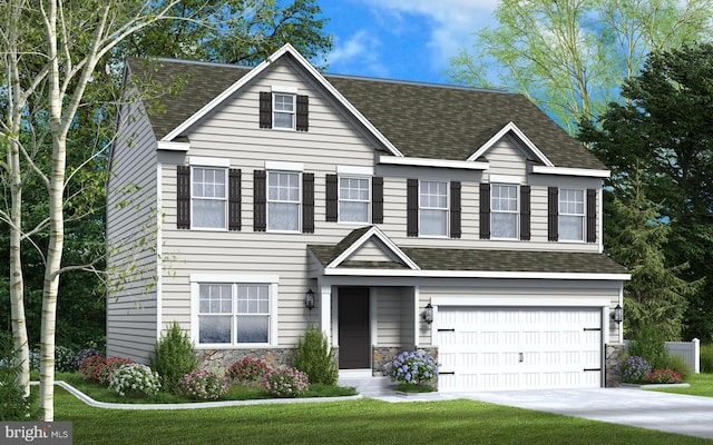 view of front facade with a garage and a front yard