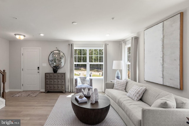 living room with light hardwood / wood-style floors