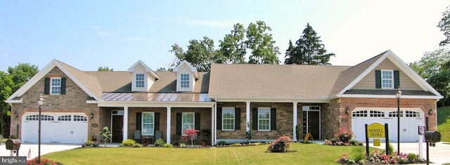 view of front facade with a garage and a front lawn