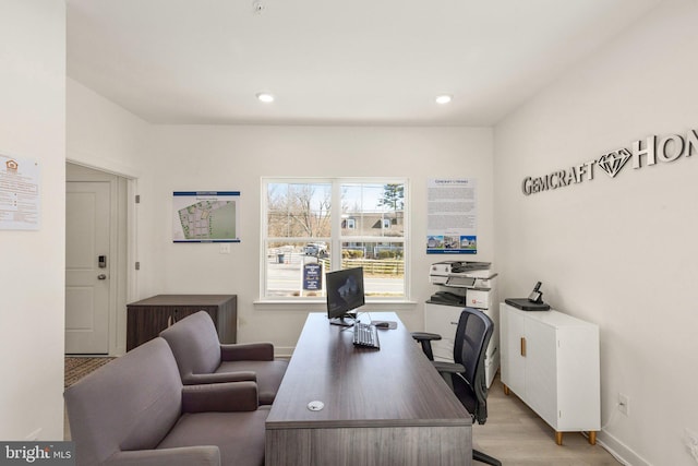 office area featuring light hardwood / wood-style floors