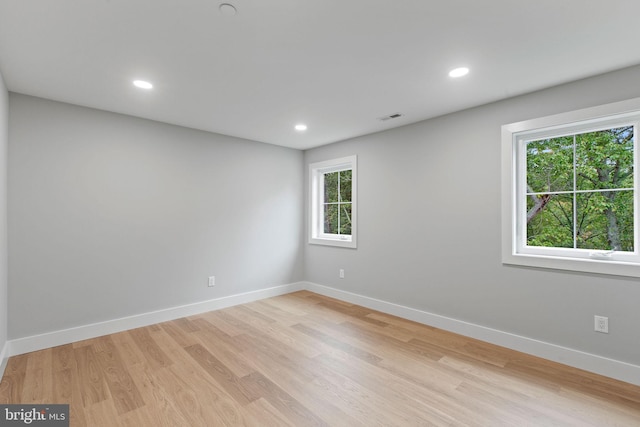 empty room with light hardwood / wood-style floors and plenty of natural light