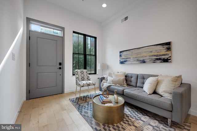 living room with light hardwood / wood-style floors