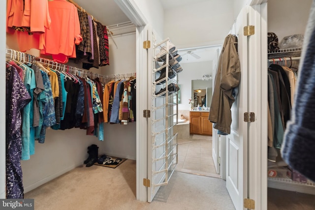 spacious closet with light colored carpet