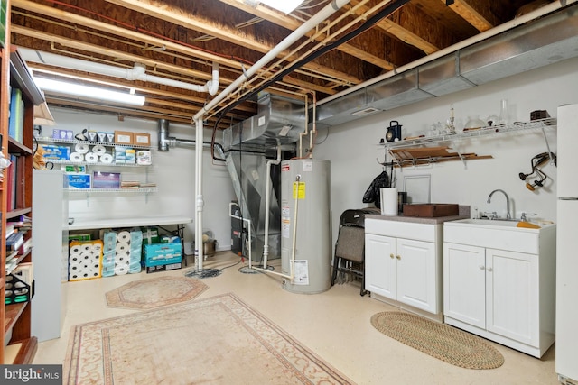 basement with sink and water heater